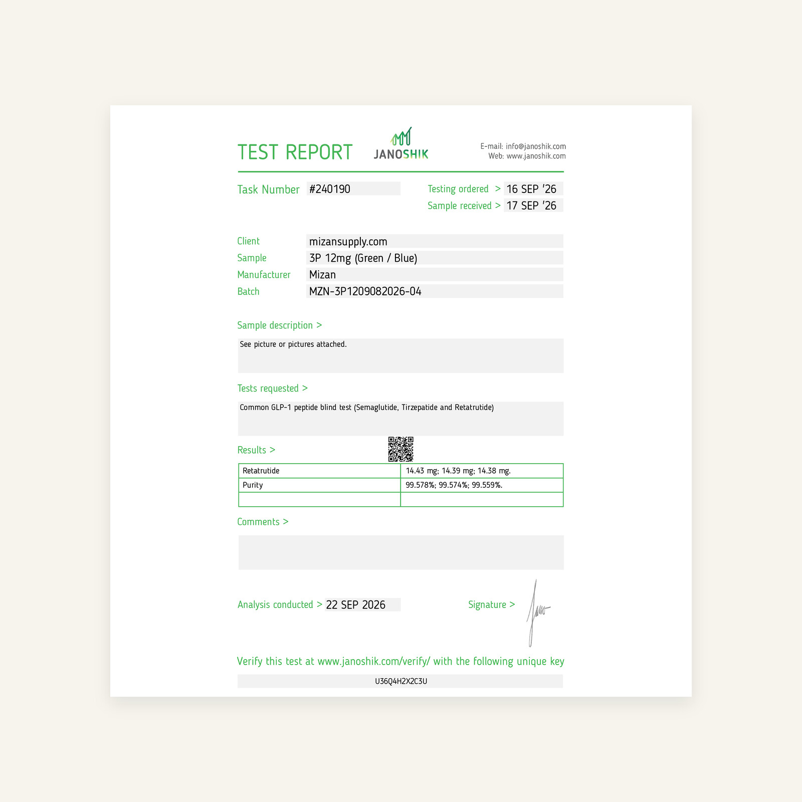Certificate of analysis for this lot, page 1. Opens the full document.