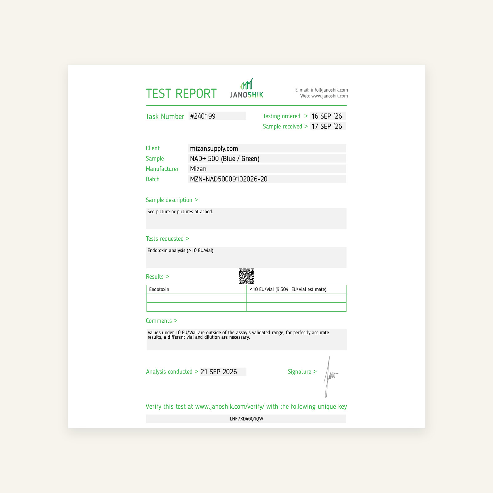 Endotoxin report, page 1. Opens the full report.